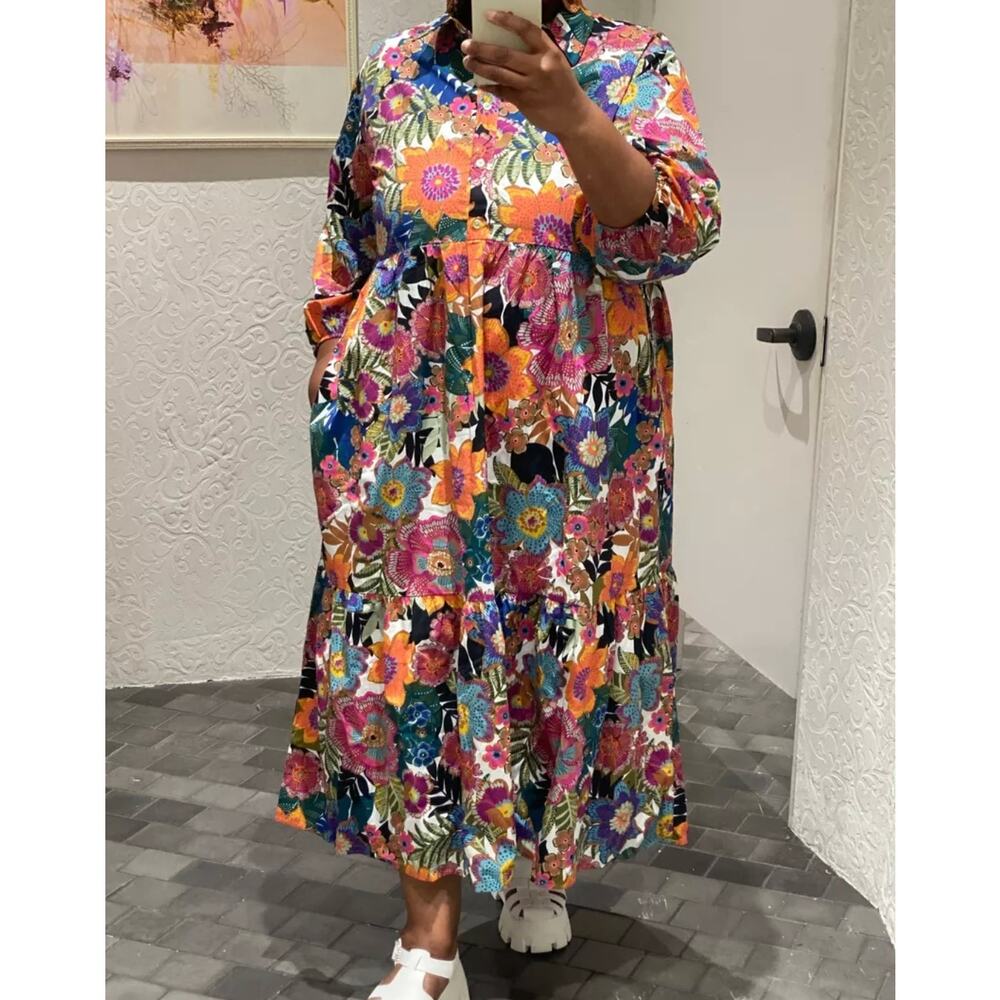 MAEVE Anthropologie The Bettina Tiered Floral Shirt Dress Size 3X